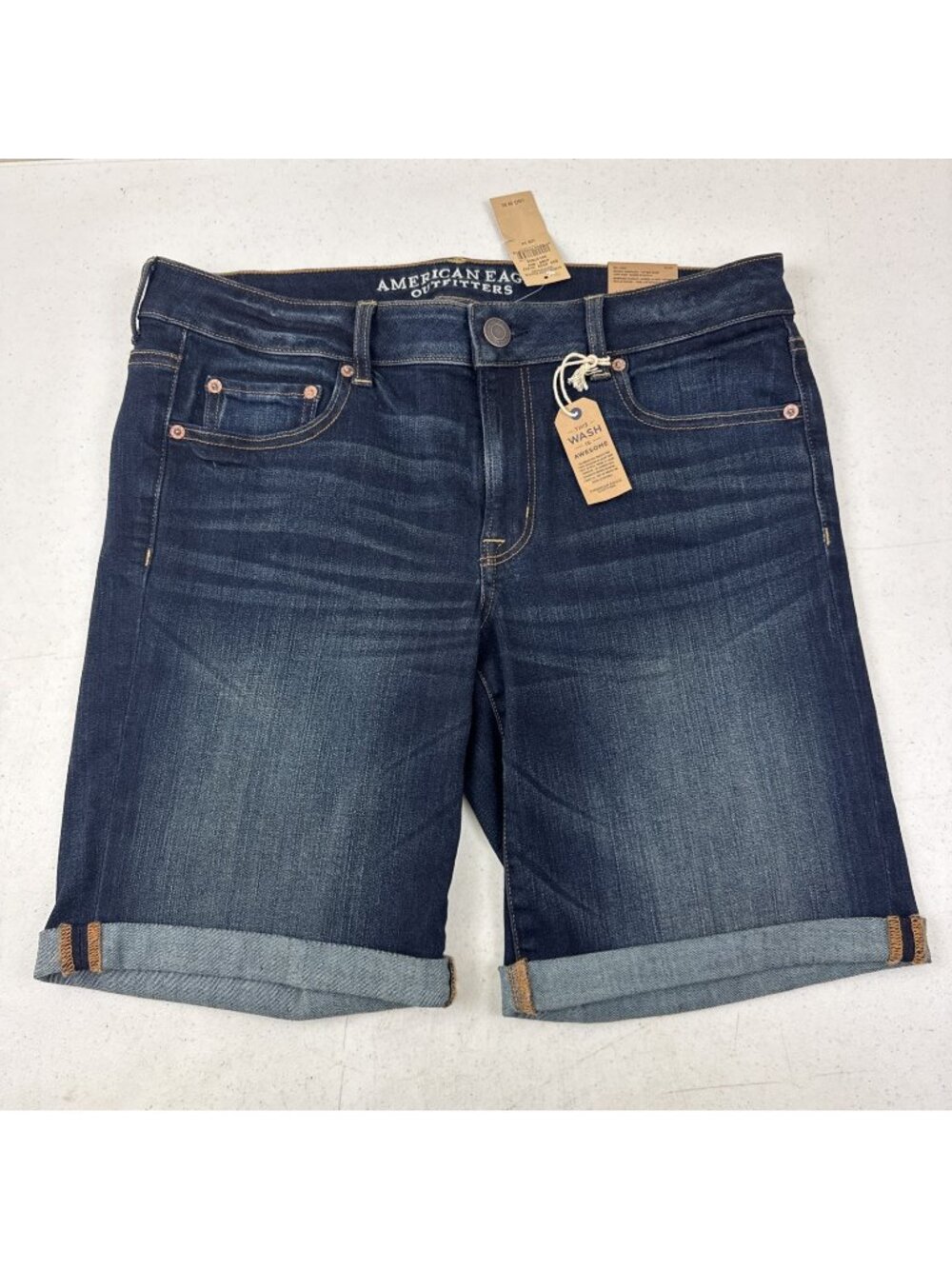 American Eagle Low Rise Super Stretch Skinny Bermuda Jean Shorts Dark Blue SZ 14